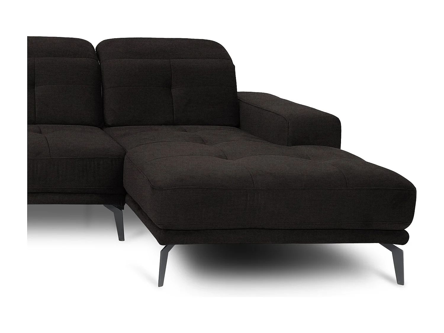 Canapé panoramique design tissu marron têtières angle gauche avec accoudoir Stan 350cm