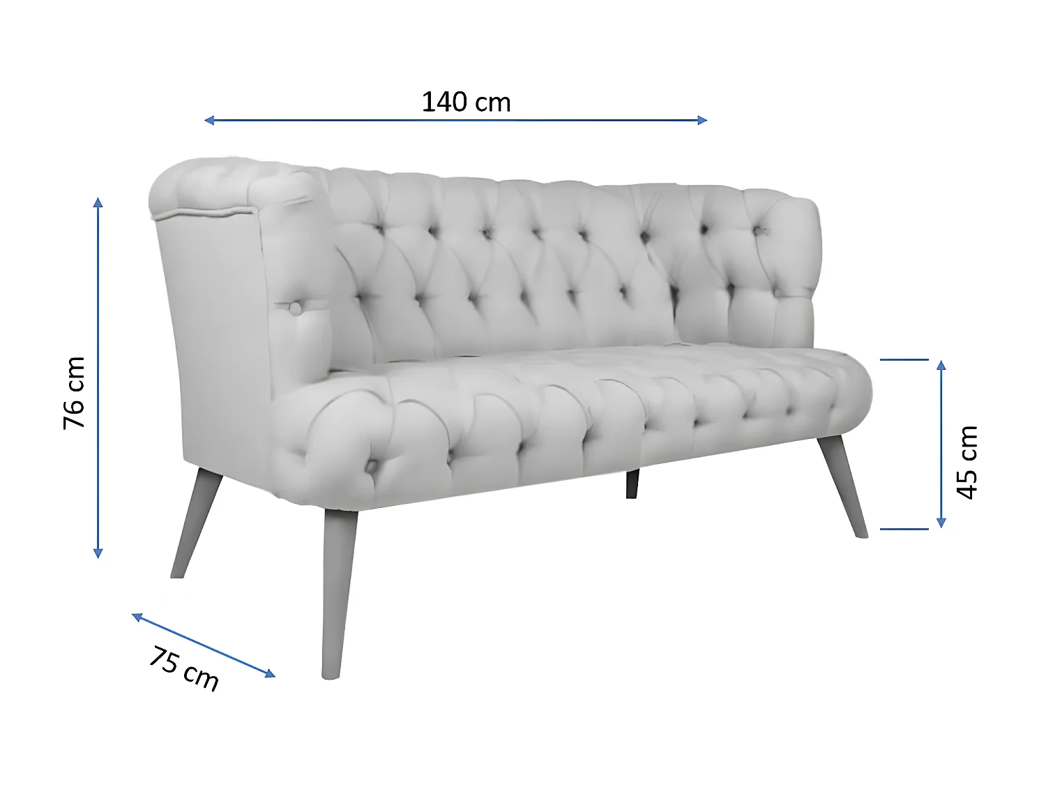 Canapé 2 places style Chesterfield tissu bleu nuit Wester 140cm