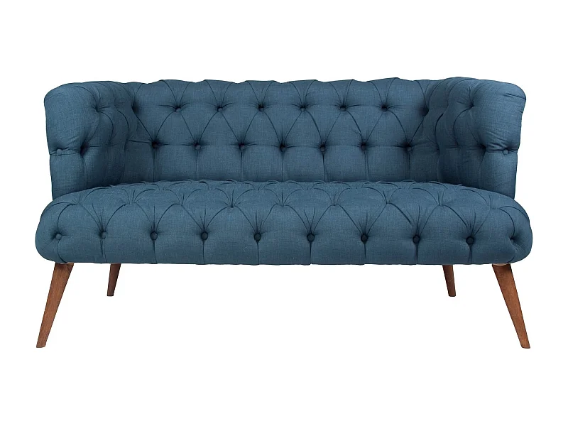 Canapé 2 places style Chesterfield tissu bleu nuit Wester 140cm