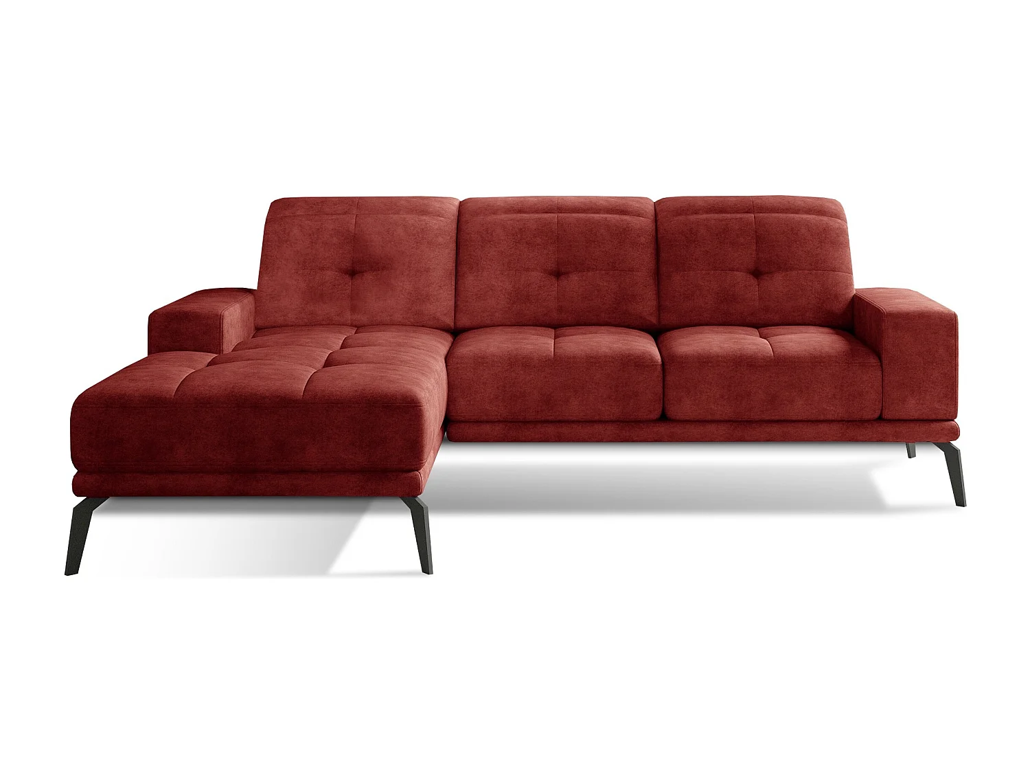 Canapé d'angle gauche 5 places tissu suédine rouge tomette Torpille 265cm