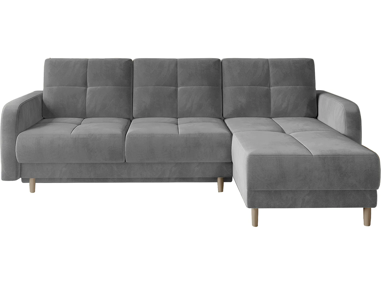 Canapé d'angle convertible et réversible tissu KINDO - Pieds bois clair-Gris