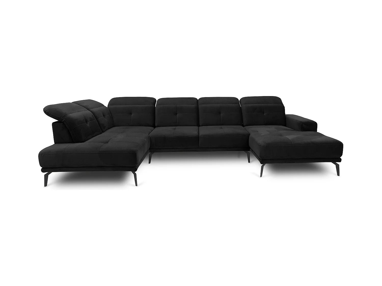 Canapé panoramique moderne velours noir têtières angle gauche Versus 350cm