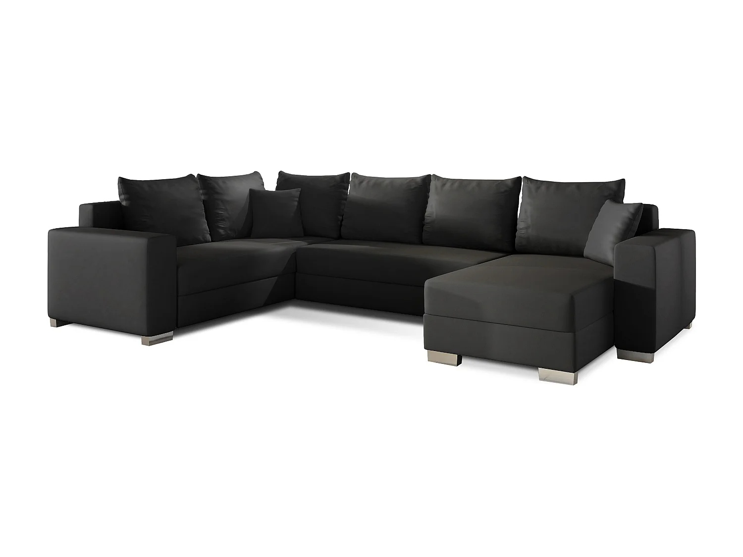 Canapé U convertible simili noir coffre de rangement à droite Marry 321cm