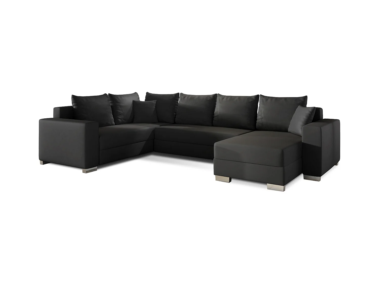 Canapé U convertible simili noir coffre de rangement à droite Marry 321cm
