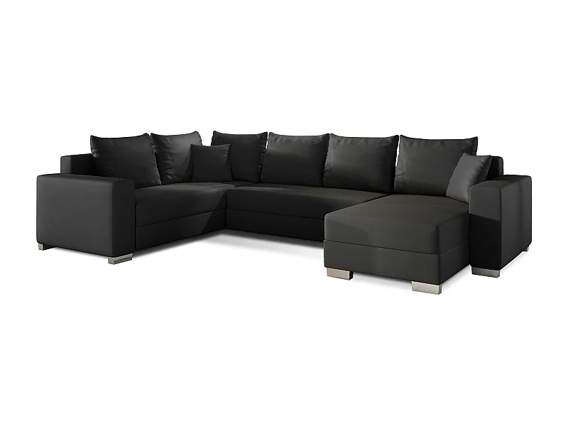 Canapé U convertible simili noir coffre de rangement à droite Marry 321cm