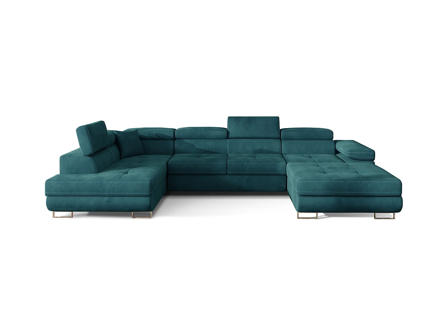 Canapé panoramique velours vert convertible avec coffre de rangement Romano 345cm-Coffre de rangement à gauche