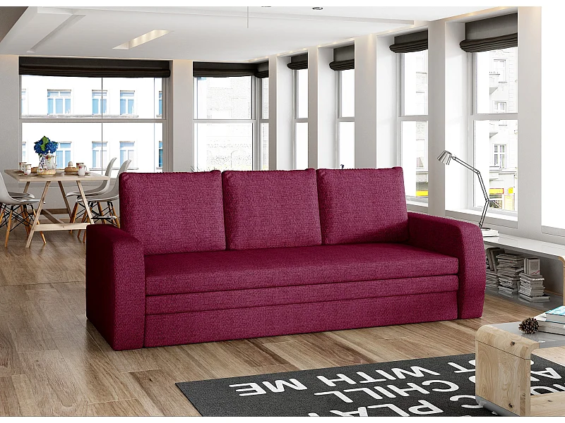 Canapé lit tissu franboise avec coffre de rangement Liverna 220cm