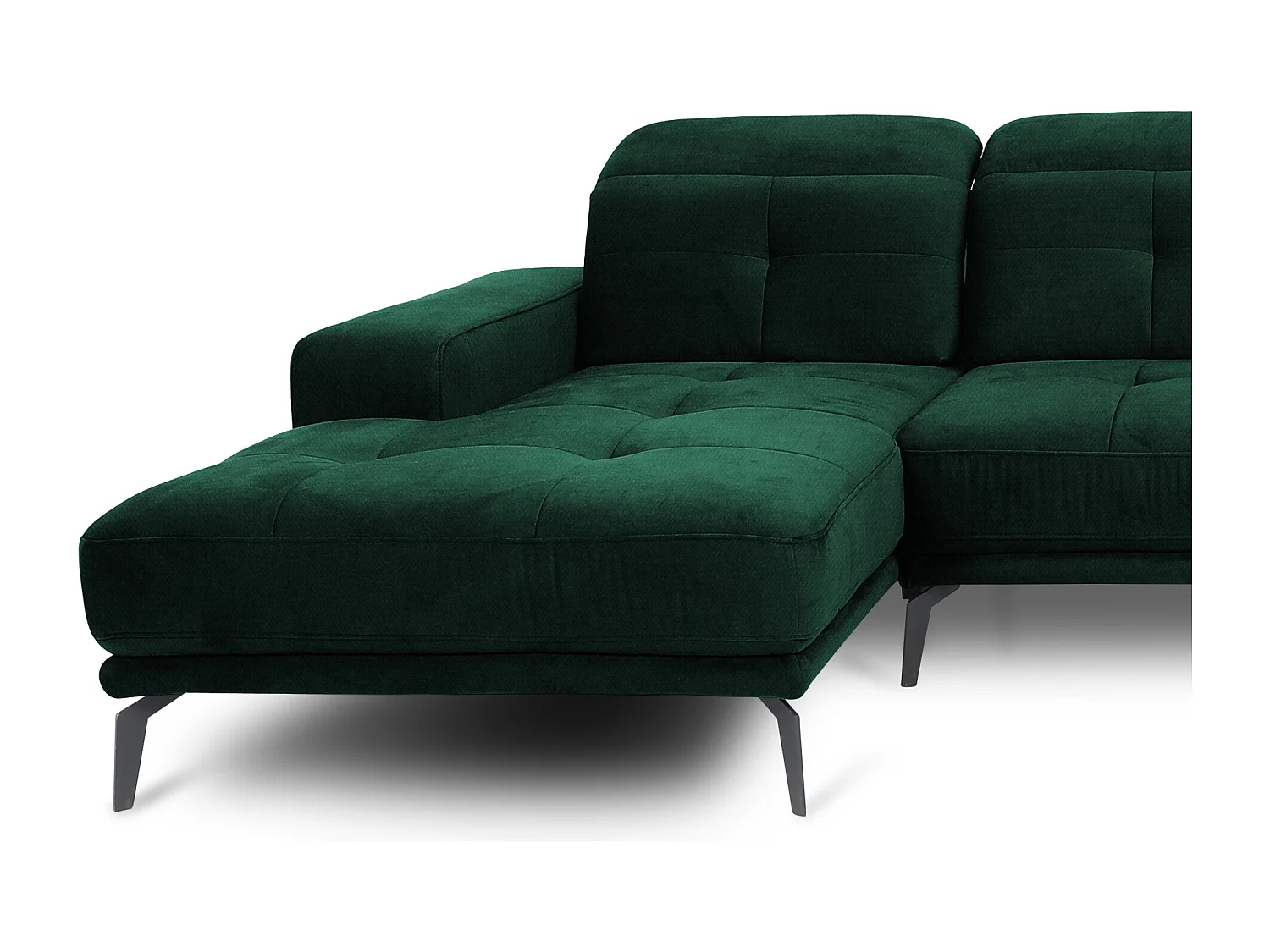 Canapé panoramique design tissu vert foncé têtières angle droit avec accoudoir Stan 350cm