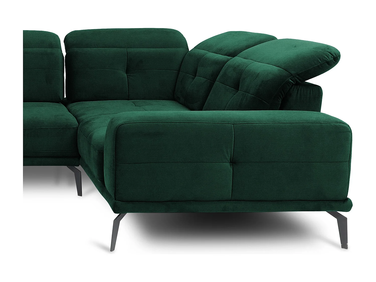 Canapé panoramique design tissu vert foncé têtières angle droit avec accoudoir Stan 350cm