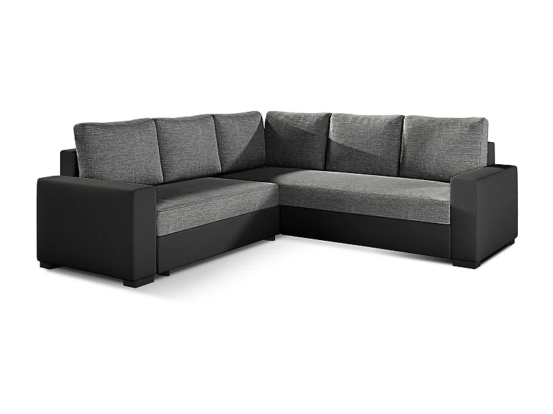 Canapé d'angle convertible simili noir et tissu gris chiné Travor 235cm