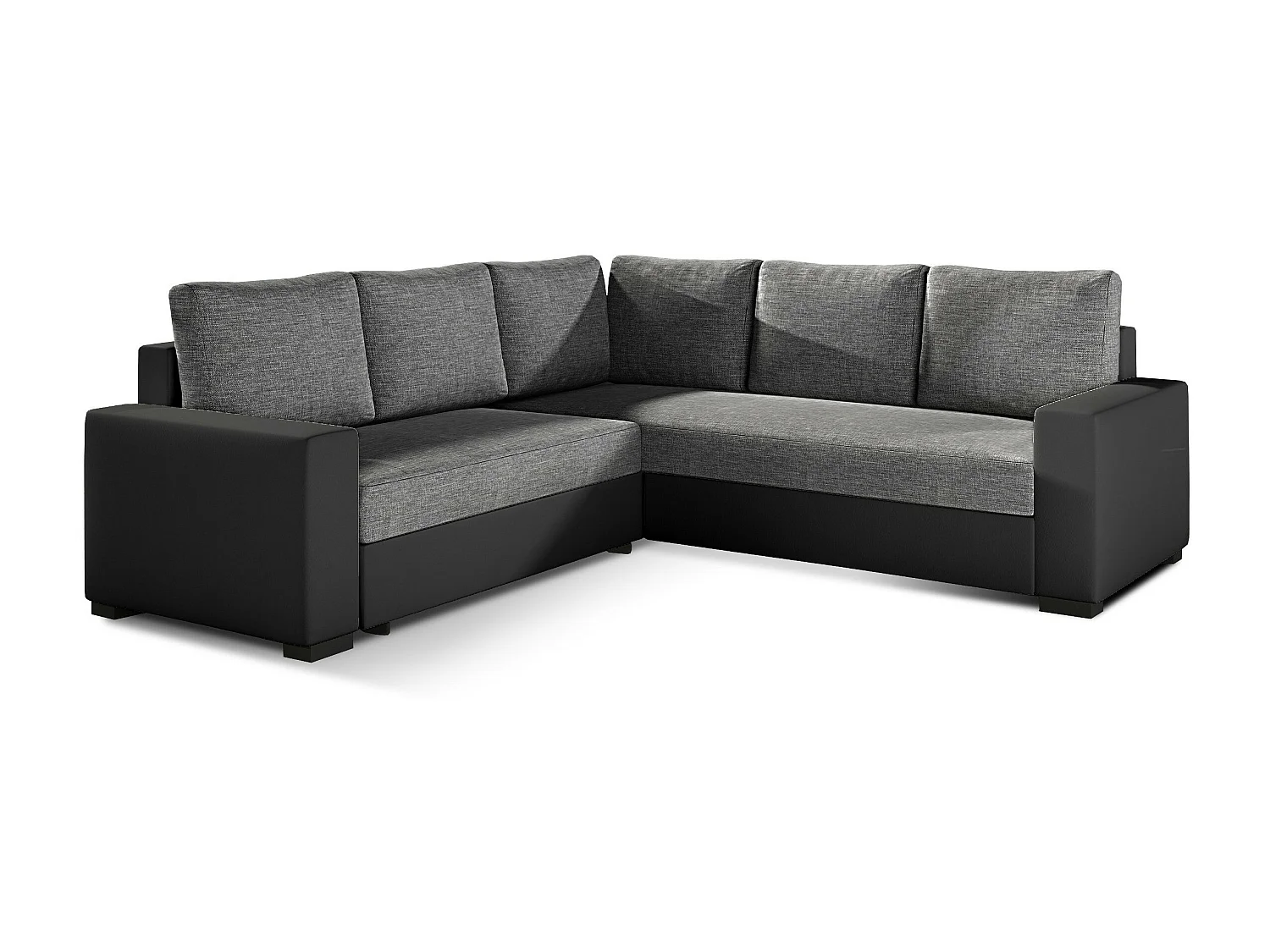 Canapé d'angle convertible simili noir et tissu gris chiné Travor 235cm