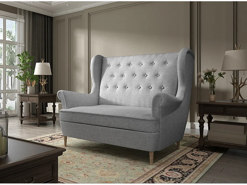 Canapé 2 places tissu gris clair capitonné Lizzi 150cm