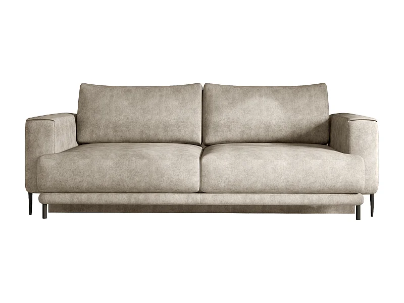 Canapé droit convertible coffre tissu DAVINA - Pieds métal noir-Beige clair vintage