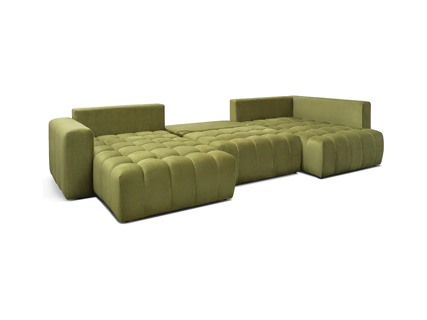 Canapé panoramique convertible design capitonné tissu vert méridienne gauche Boston 350cm