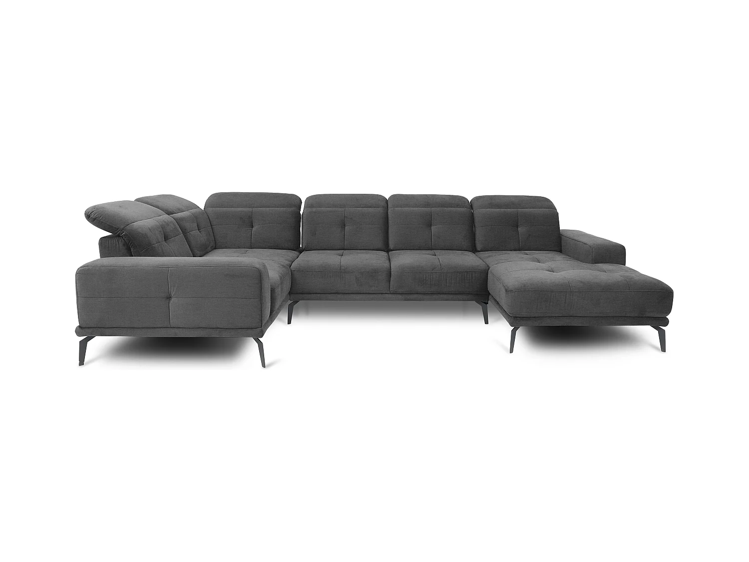 Canapé panoramique design tissu gris foncé têtières angle gauche avec accoudoir Stan 350cm
