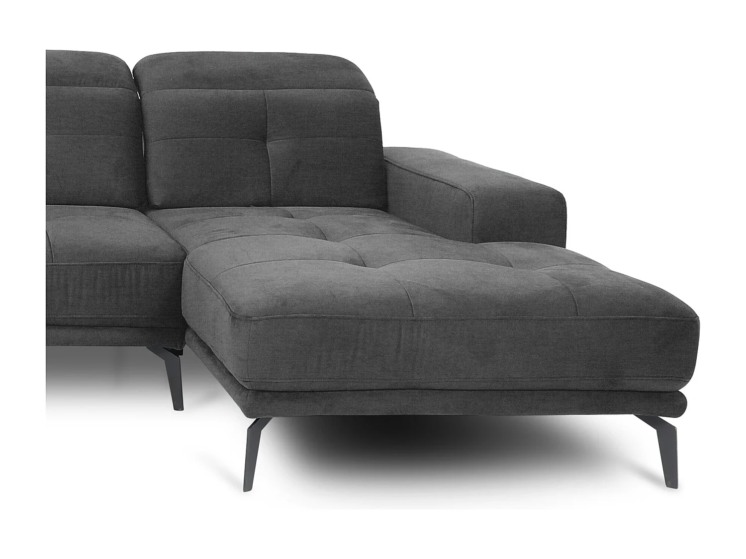 Canapé panoramique design tissu gris foncé têtières angle gauche avec accoudoir Stan 350cm