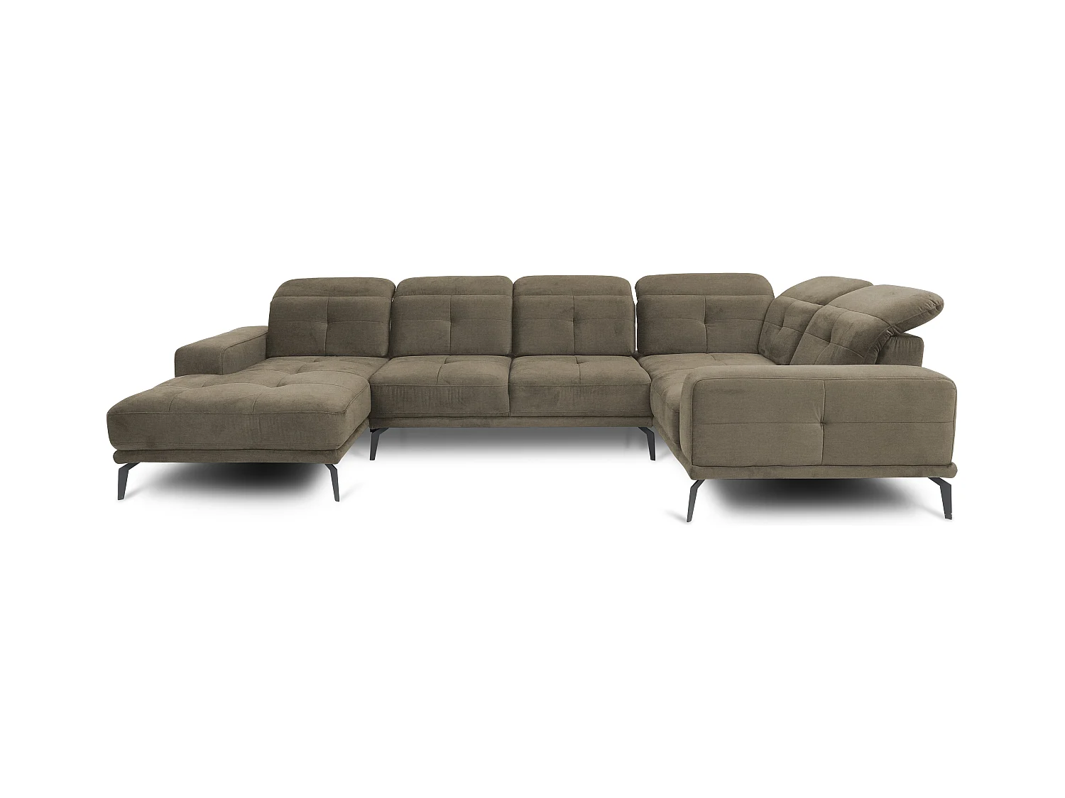 Canapé panoramique design tissu beige foncé têtières angle droit avec accoudoir Stan 350cm