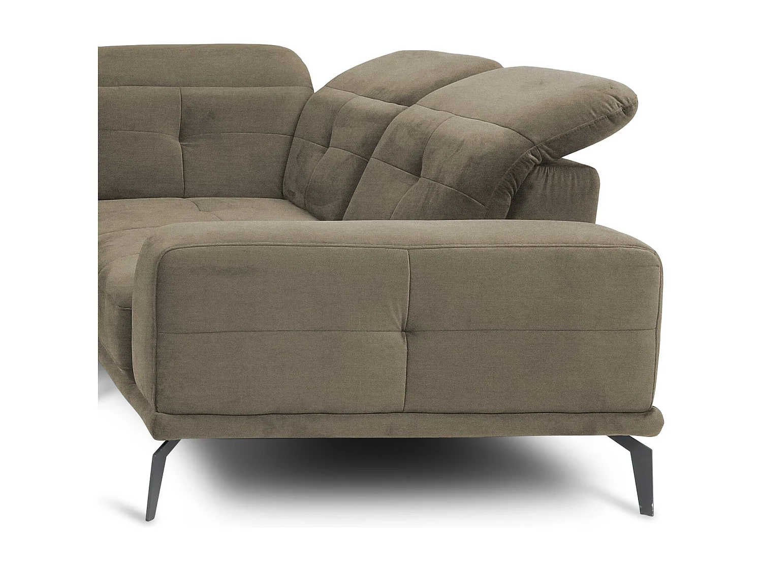 Canapé panoramique design tissu beige foncé têtières angle droit avec accoudoir Stan 350cm