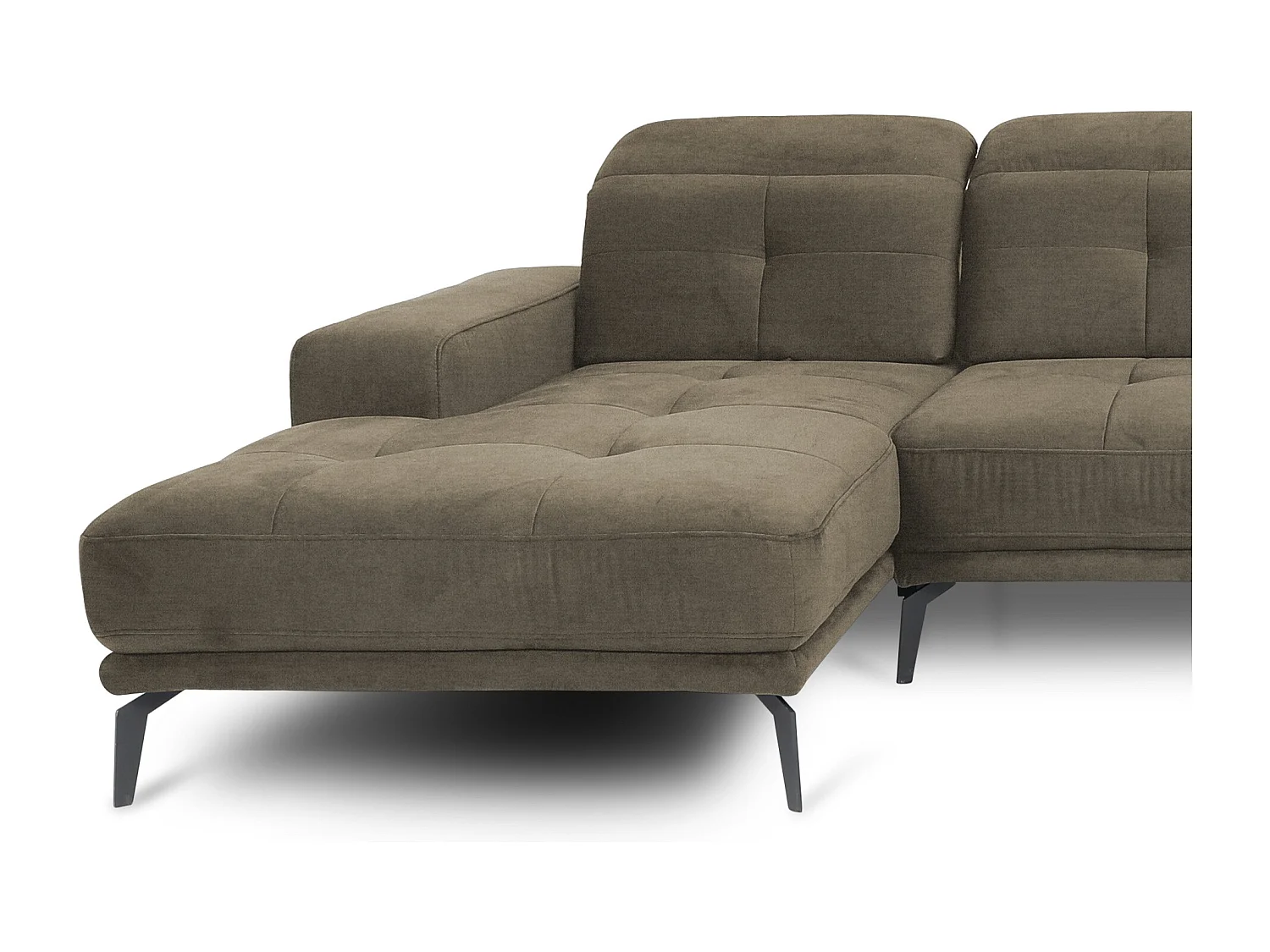 Canapé panoramique design tissu beige foncé têtières angle droit avec accoudoir Stan 350cm