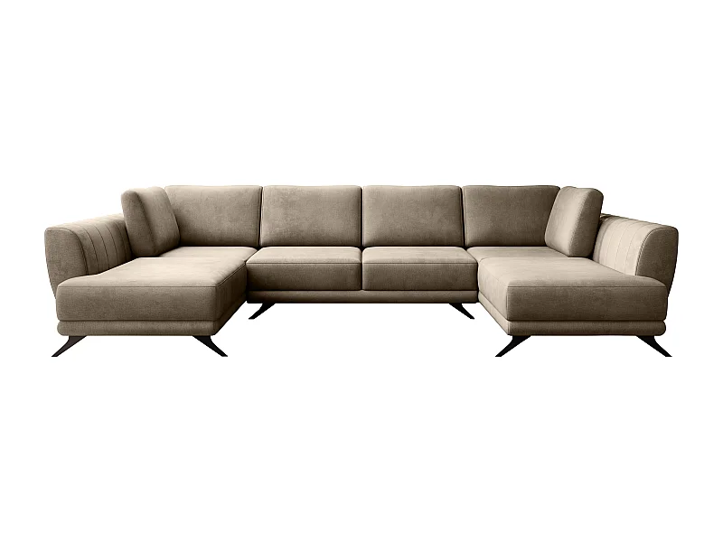 Canapé d'angle panoramique 6 places tissu beige foncé Largos 362cm