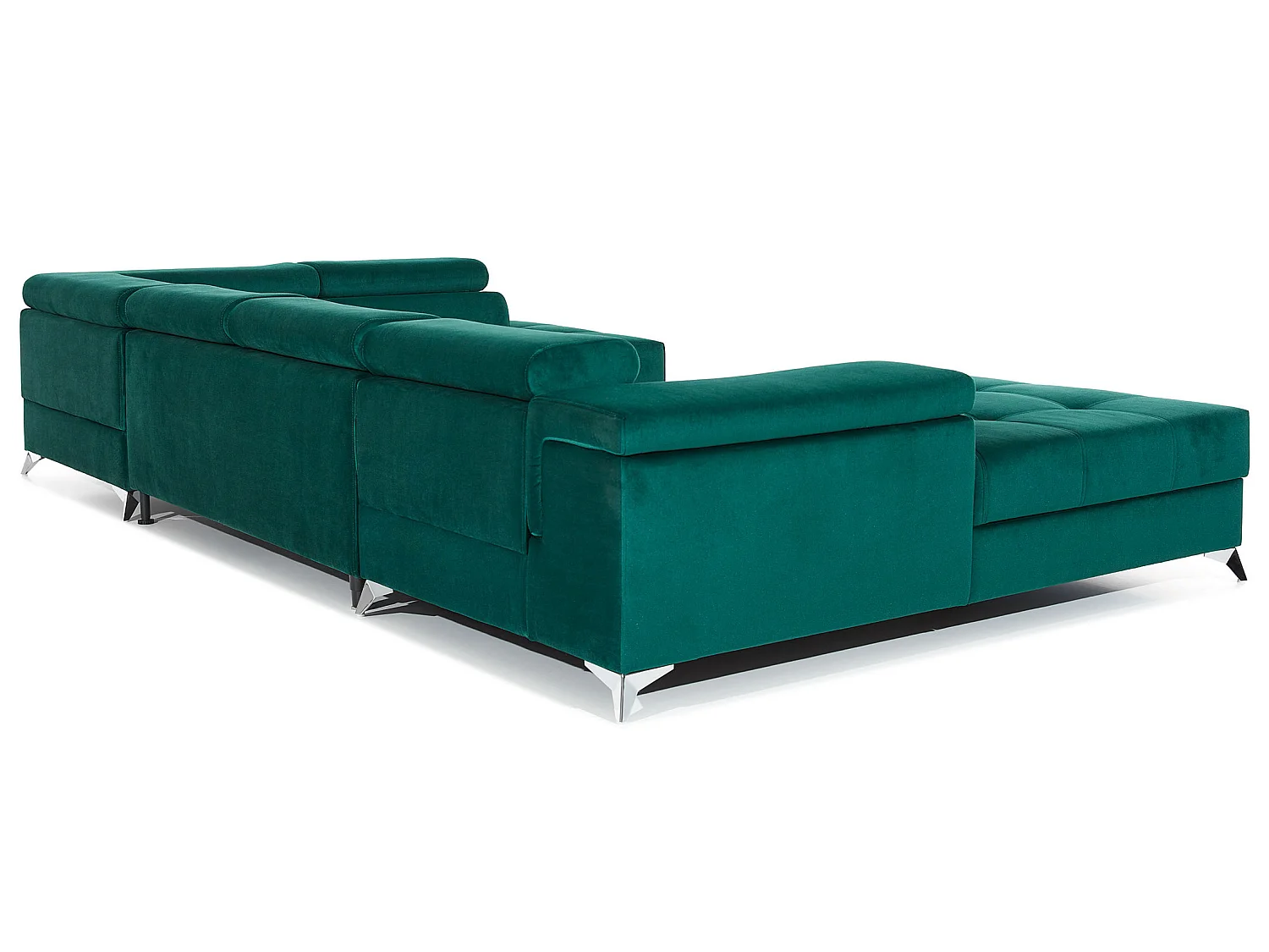 Canapé panoramique tissu bleu jean coffre de rangement à droite Kutty 345cm