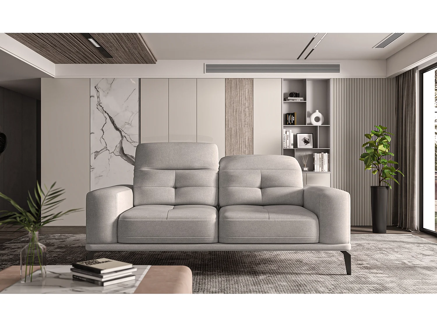 Canapé droit design 2-3 places tissu gris clair Torpille 195cm