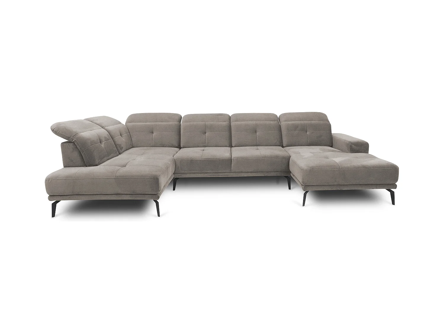 Canapé panoramique moderne velours beige têtières angle gauche Versus 350cm