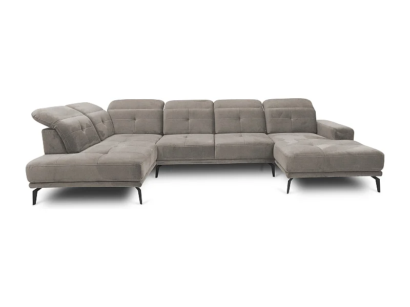 Canapé panoramique moderne velours beige têtières angle gauche Versus 350cm