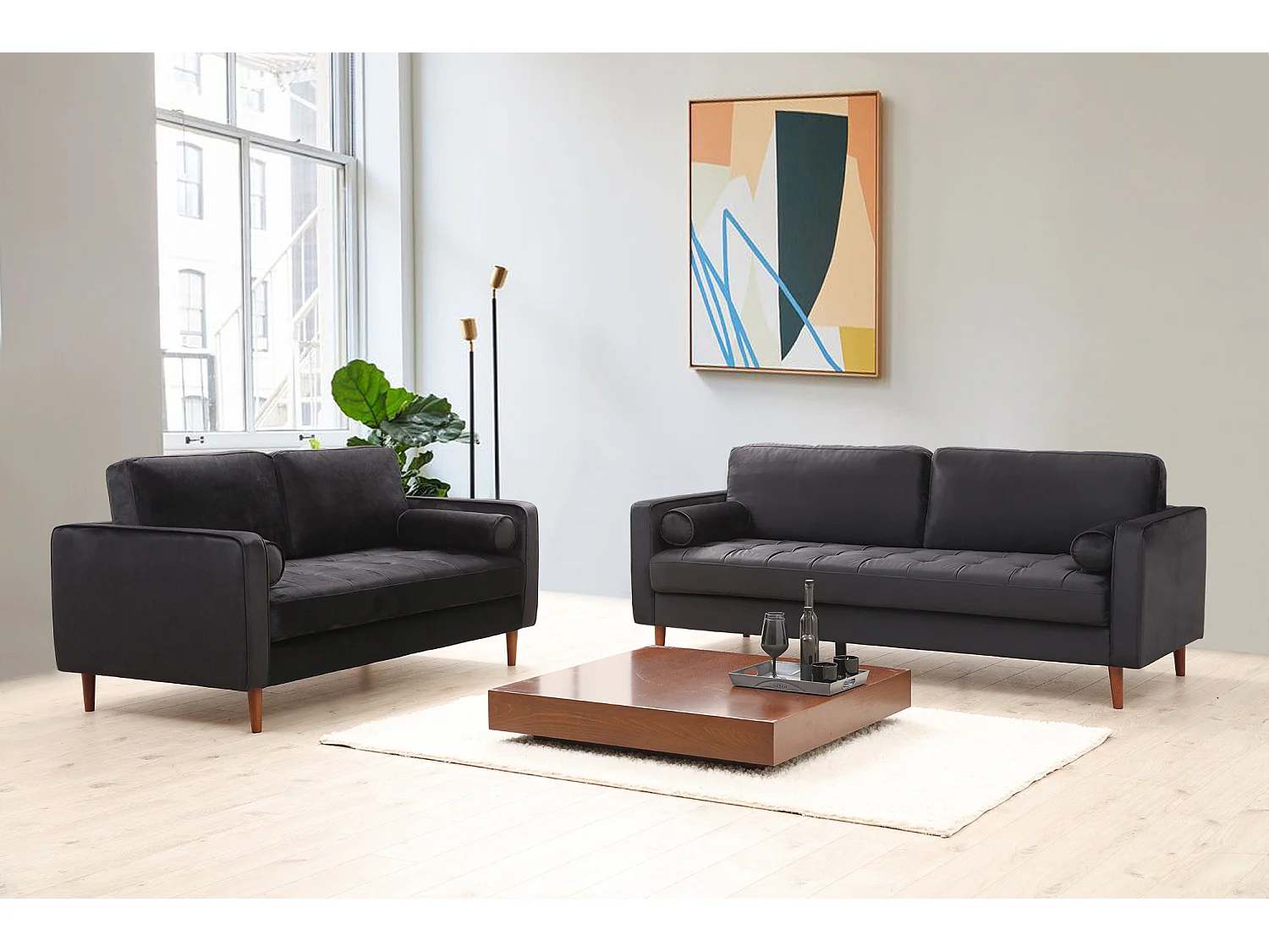 Canapé 2 places velours noir Romuza 175cm