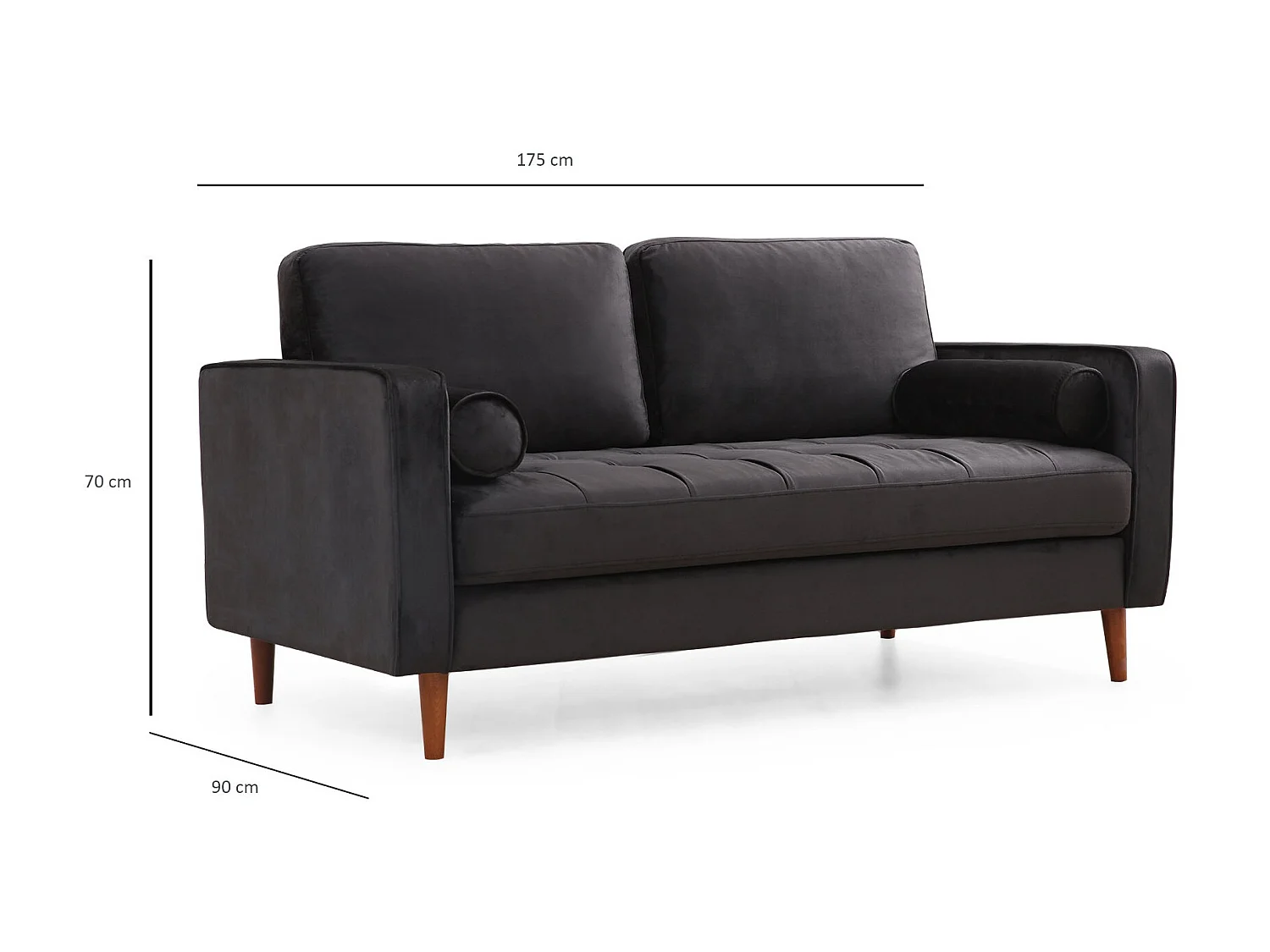 Canapé 2 places velours noir Romuza 175cm