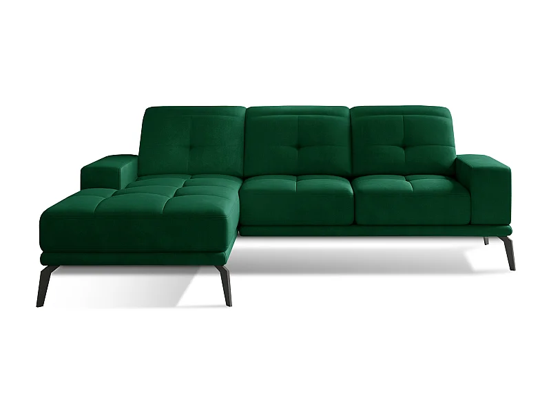 Canapé d'angle gauche 5 places velours vert foncé Torpille 265cm