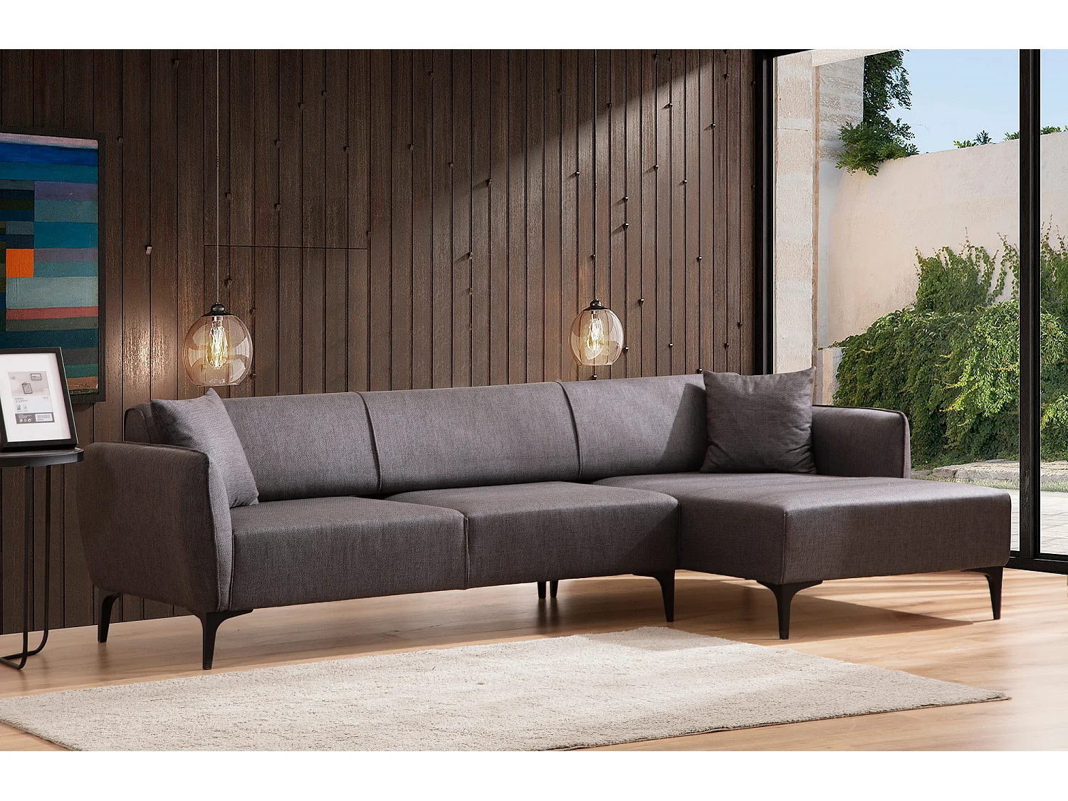 Canapé d'angle droit tissu gris foncé Bellano 270cm