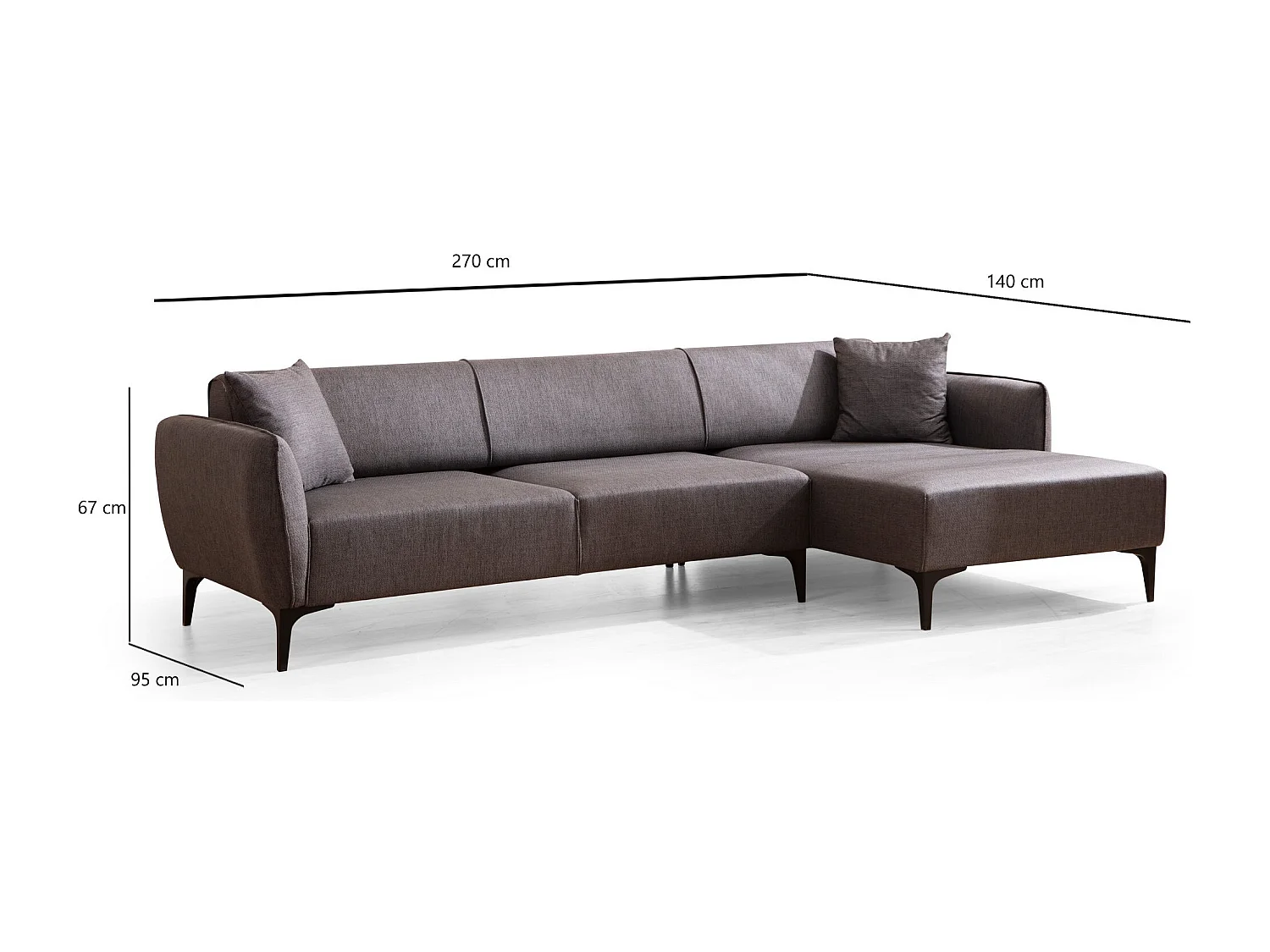 Canapé d'angle droit tissu gris foncé Bellano 270cm