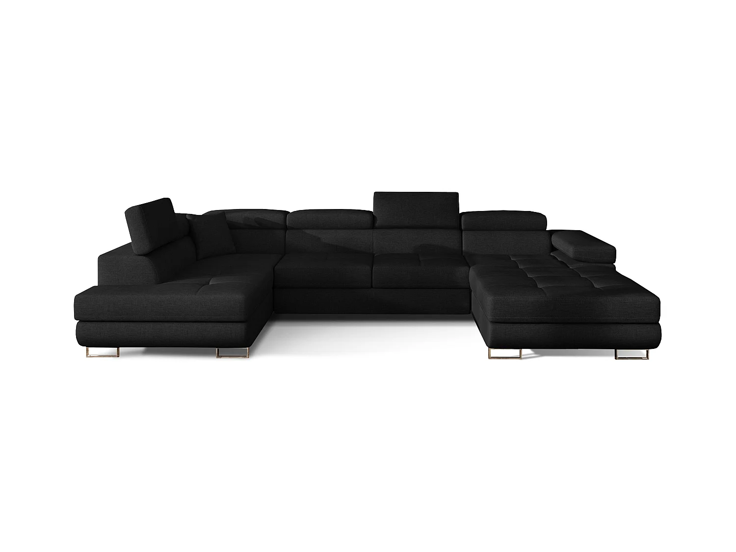 Canapé panoramique tissu noir convertible avec coffre de rangement Romano 345cm-Coffre de rangement à gauche
