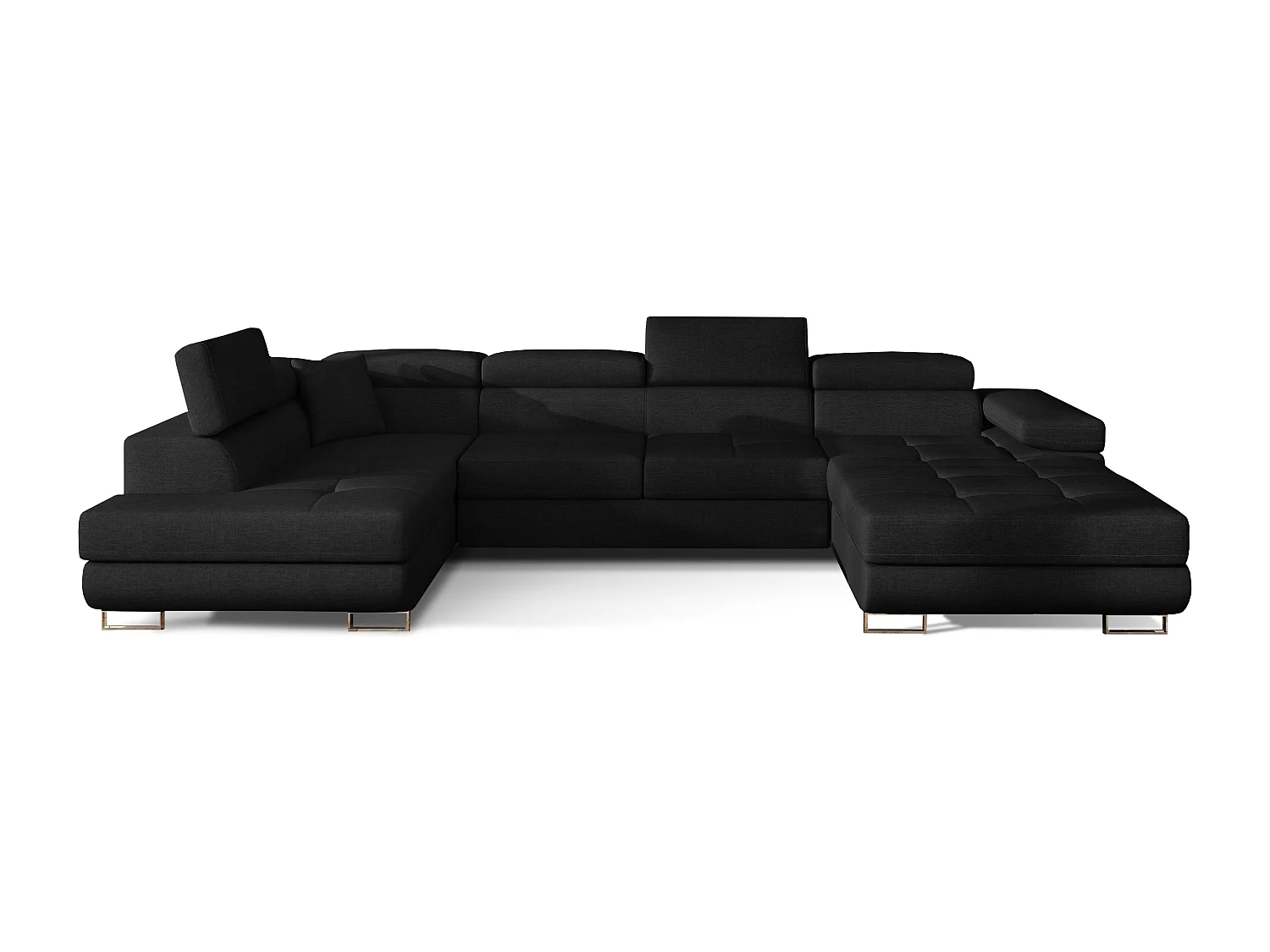 Canapé panoramique tissu noir convertible avec coffre de rangement Romano 345cm-Coffre de rangement à gauche