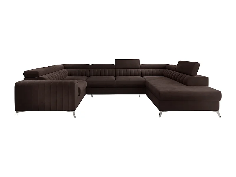 Canapé panoramique convertible velours marron avec coffre de rangement Louve 340cm-Coffre de rangement à droite