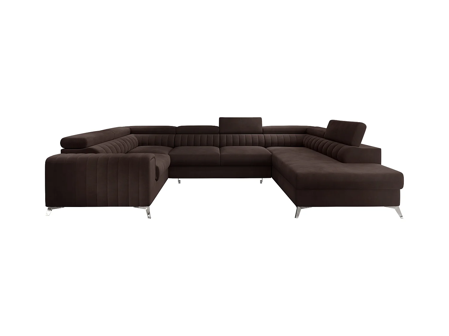 Canapé panoramique convertible velours marron avec coffre de rangement Louve 340cm-Coffre de rangement à droite