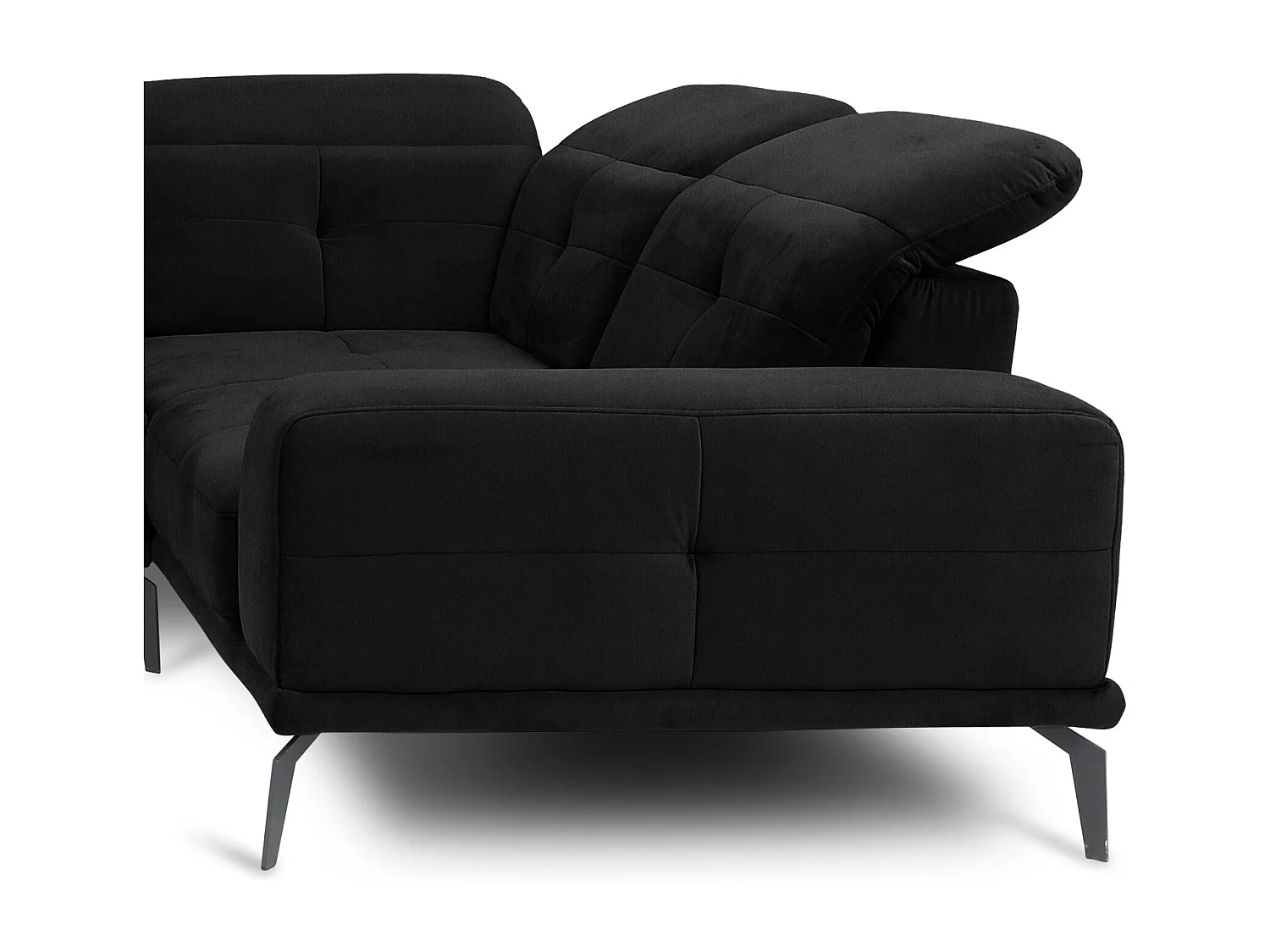 Canapé panoramique design velours noir têtières angle droit avec accoudoir Stan 350cm
