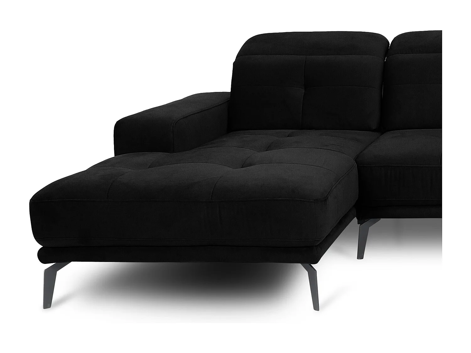 Canapé panoramique design velours noir têtières angle droit avec accoudoir Stan 350cm