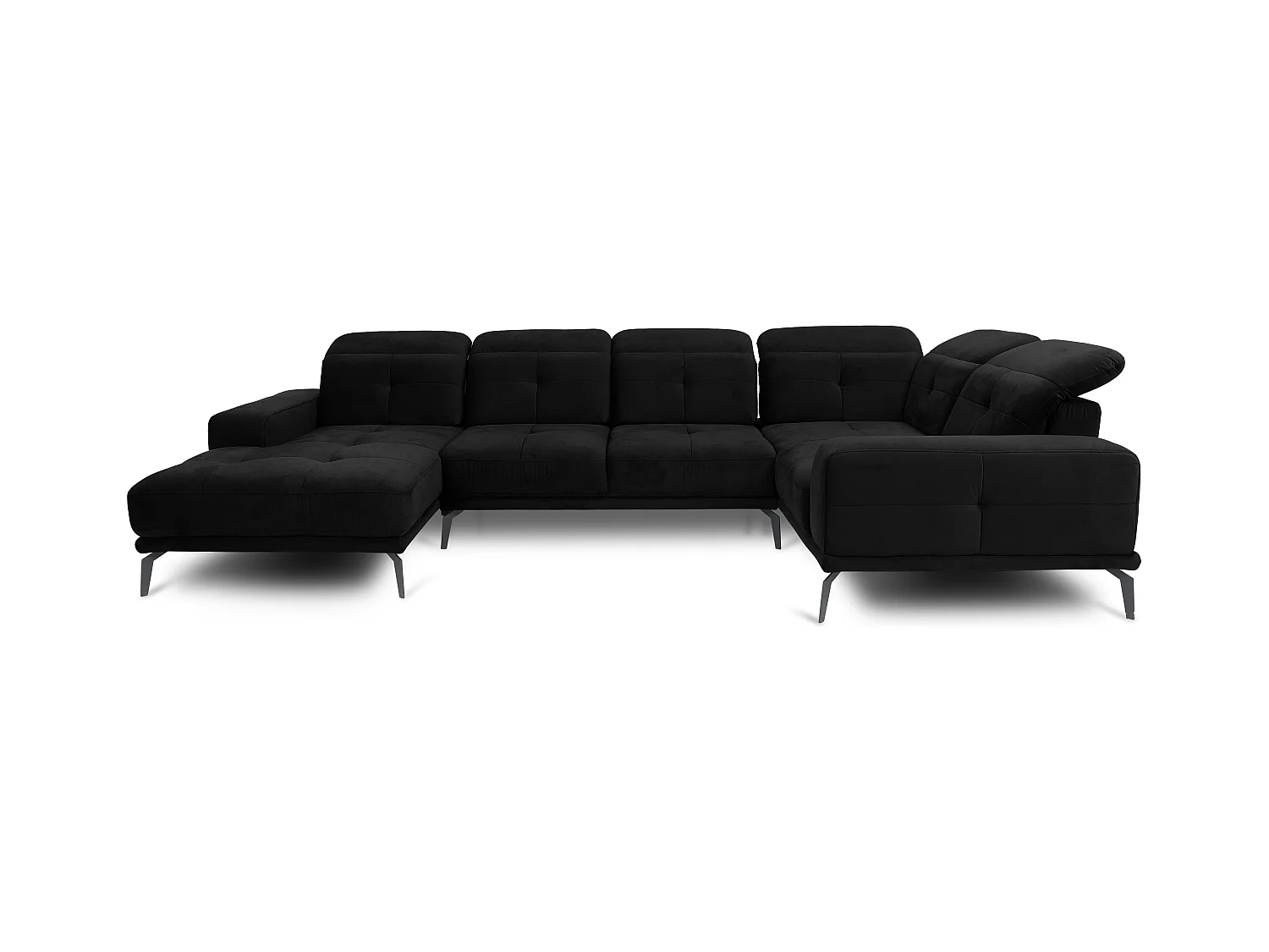 Canapé panoramique design velours noir têtières angle droit avec accoudoir Stan 350cm