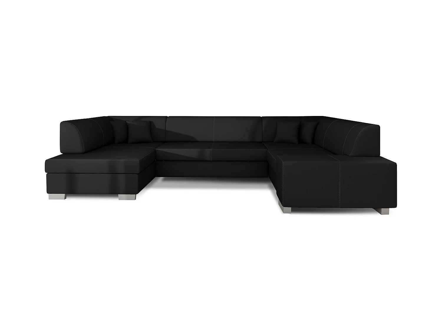 Canapé convertible panoramique simili cuir noir avec coffre de rangement Houston 320cm-Coffre de rangement à gauche