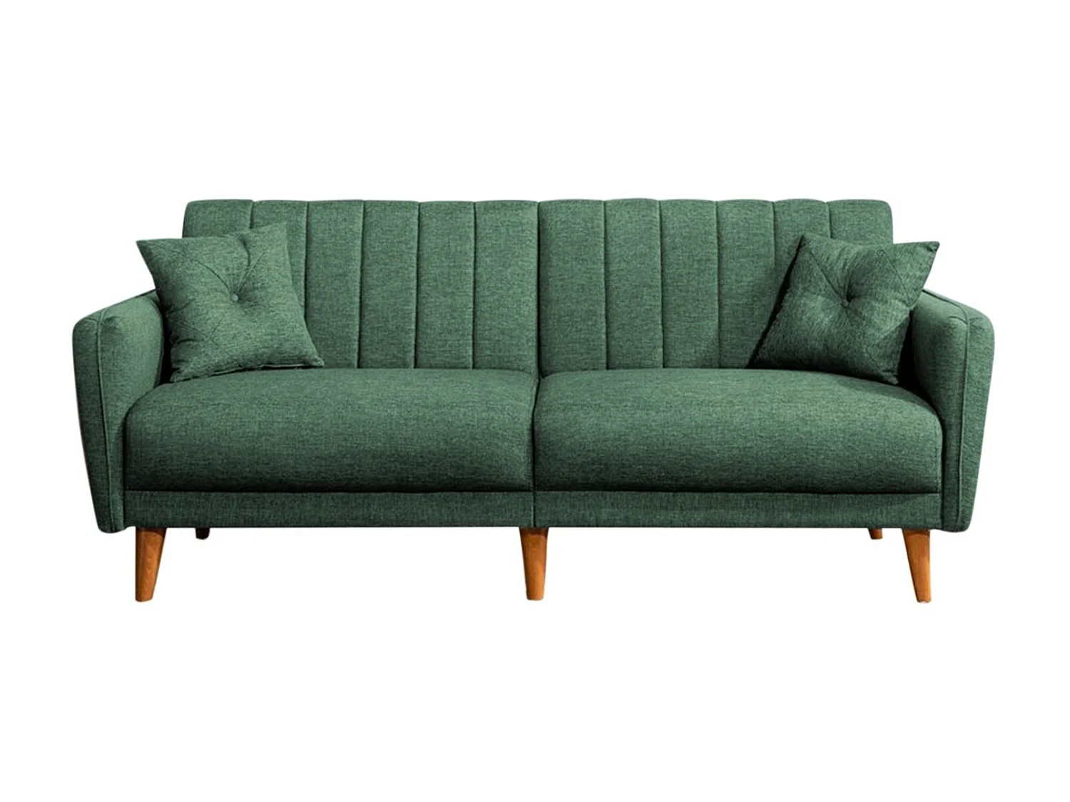 Canapé lit 3 places tissu lin vert et pieds bois naturel Shekal 210cm