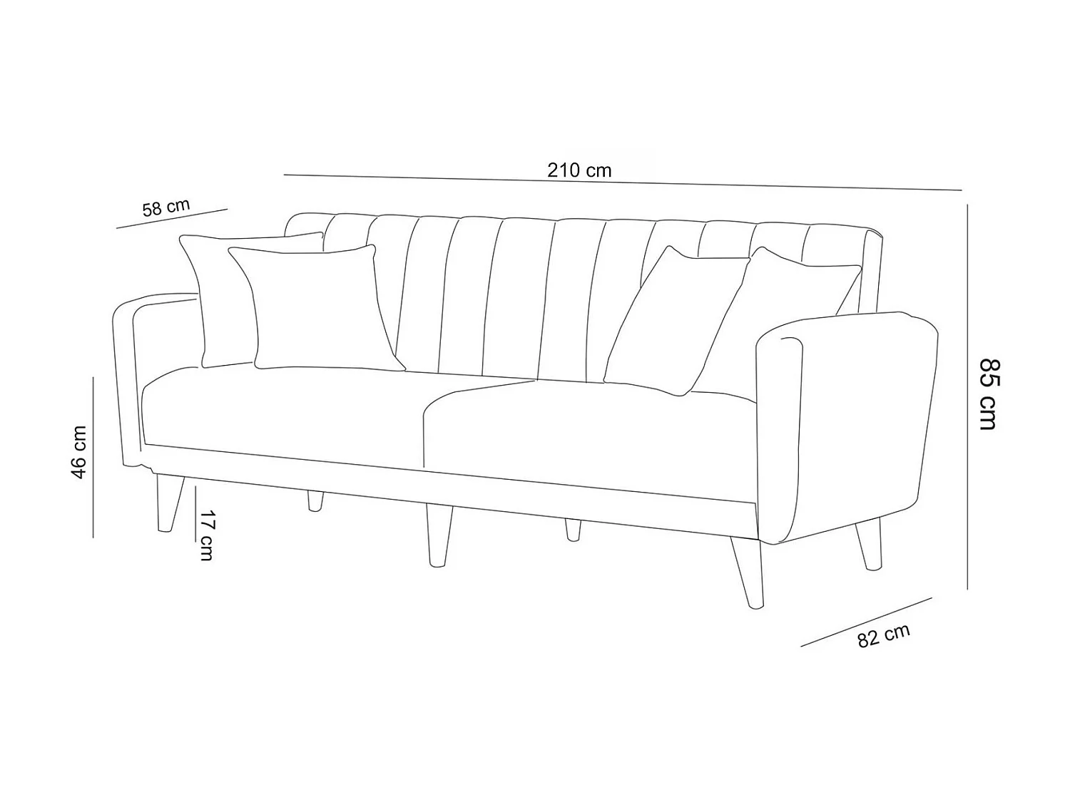 Canapé lit 3 places tissu lin vert et pieds bois naturel Shekal 210cm