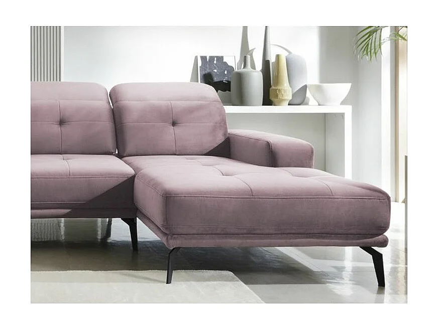 Moderne panoramische bank roze fluwelen bezem hoofdsteunen links hoek Versus 350 cm