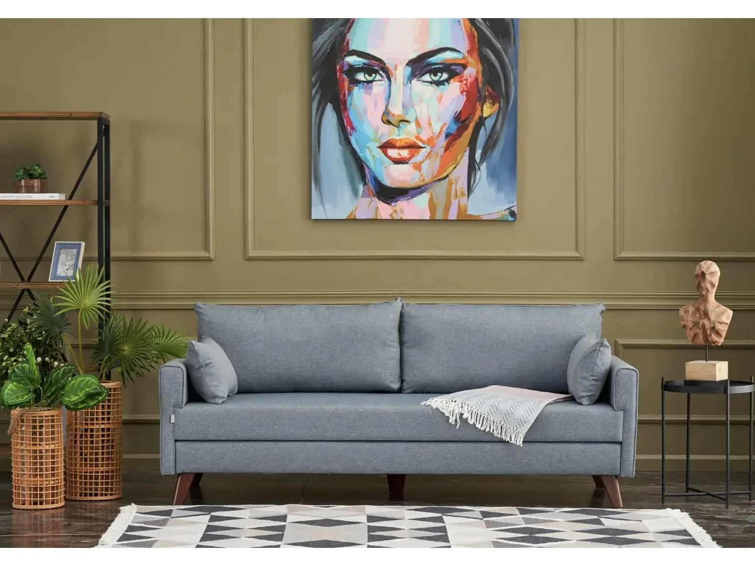 Canapé 3 places tissu bleu Davoz 208cm