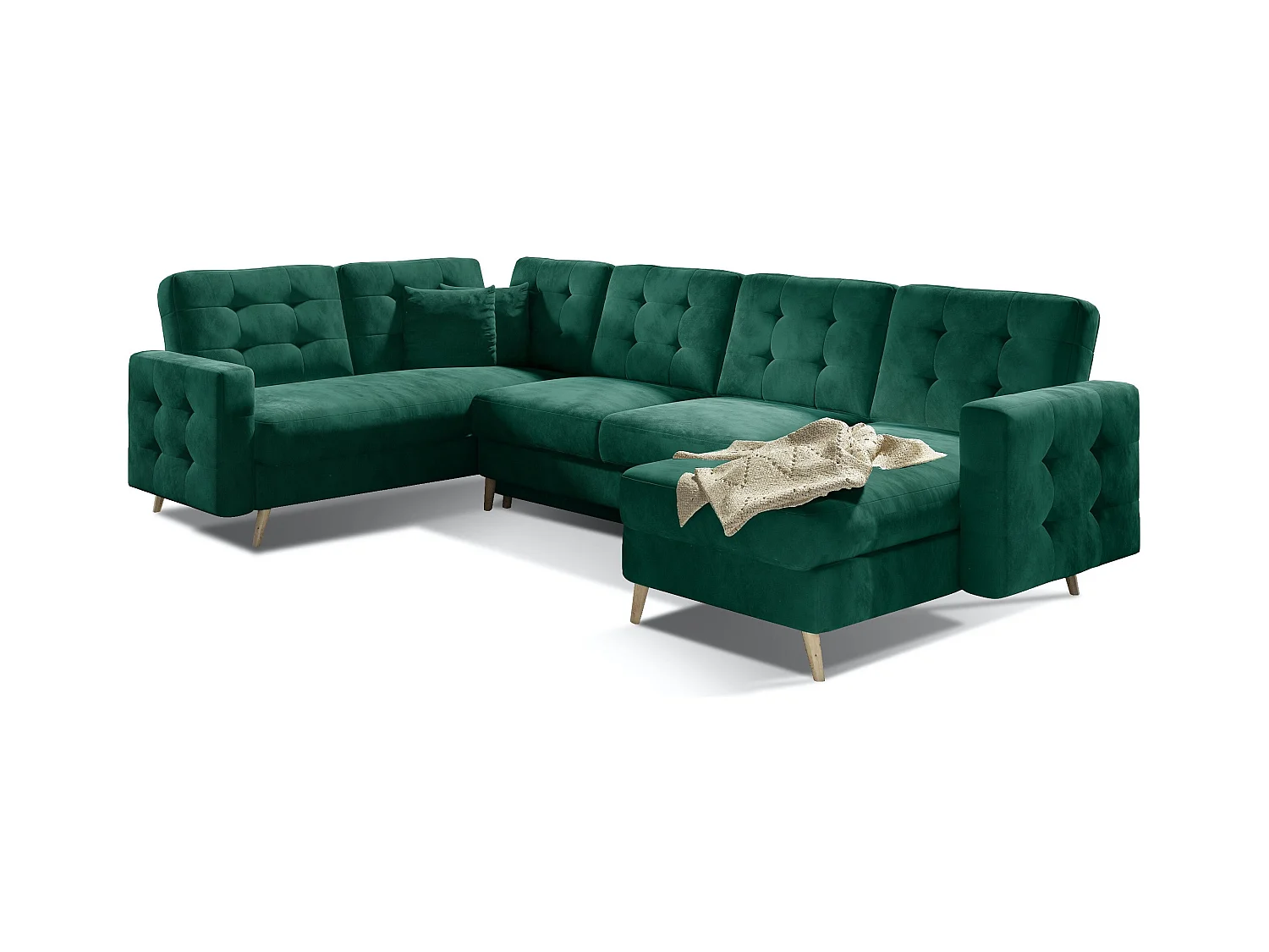 Canapé panoramique convertible capitonné velours vert foncé Anska 320cm