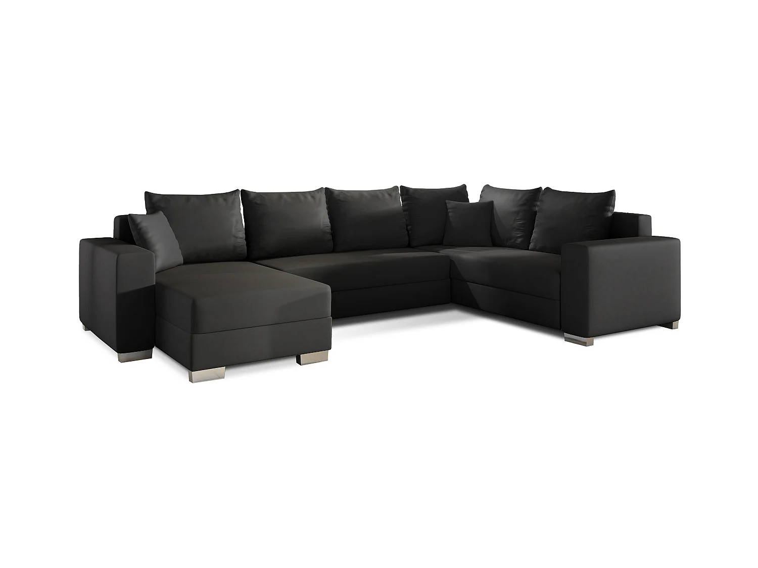 Canapé U convertible simili noir coffre de rangement à gauche Marry 321cm