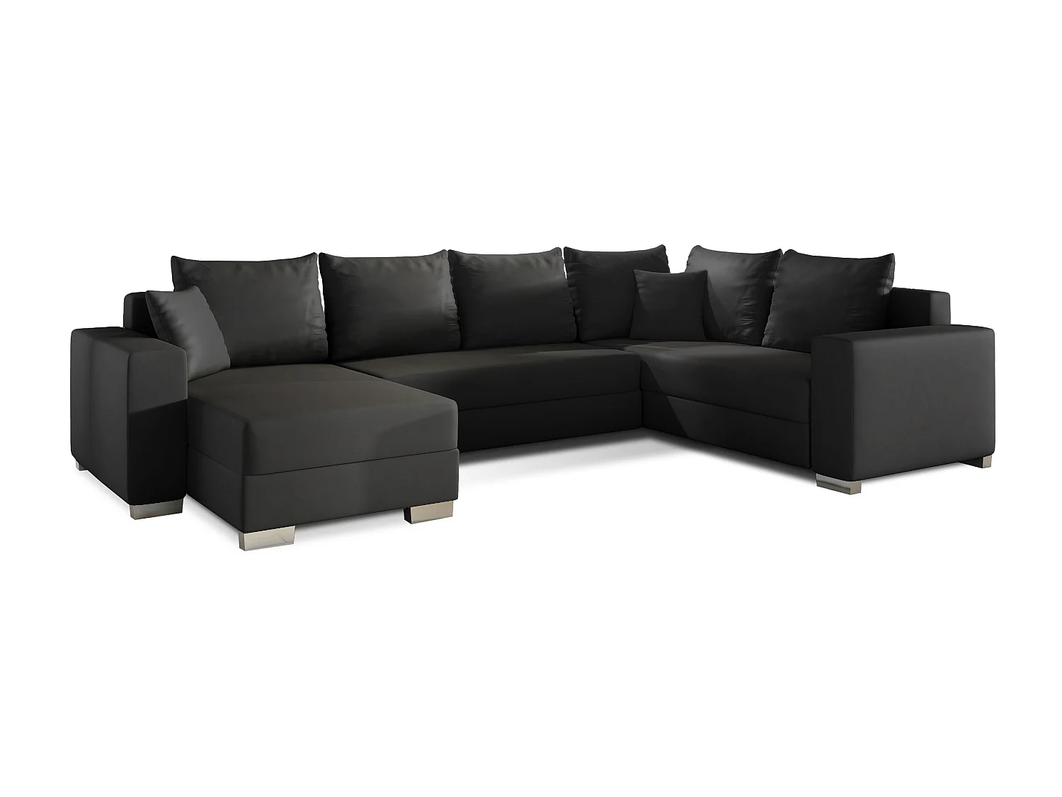 Canapé U convertible simili noir coffre de rangement à gauche Marry 321cm