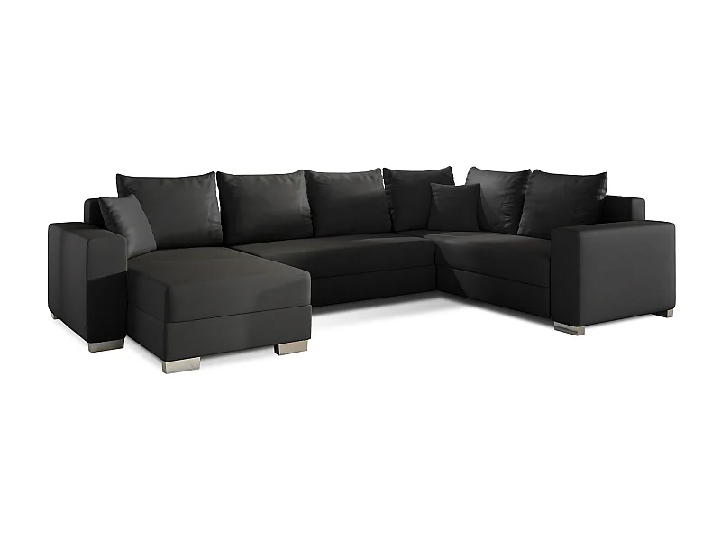 Canapé U convertible simili noir coffre de rangement à gauche Marry 321cm