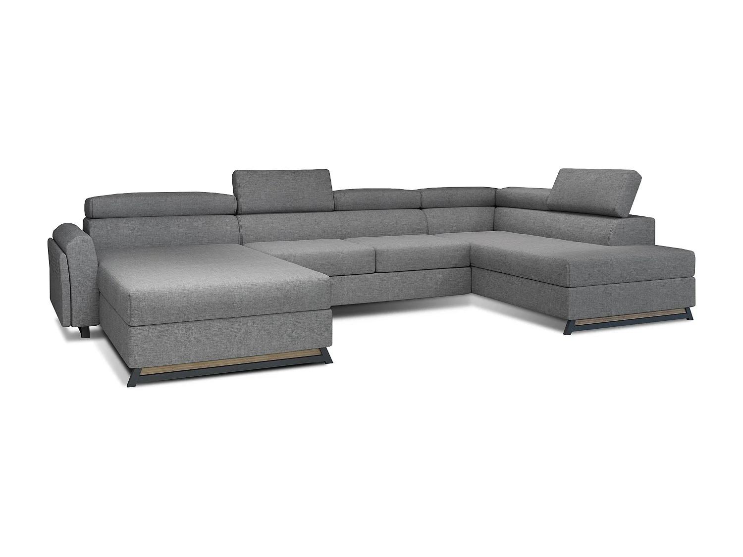 Grand canapé panoramique convertible tissu gris clair avec coffre Konba 370cm-Coffre de rangement à droite